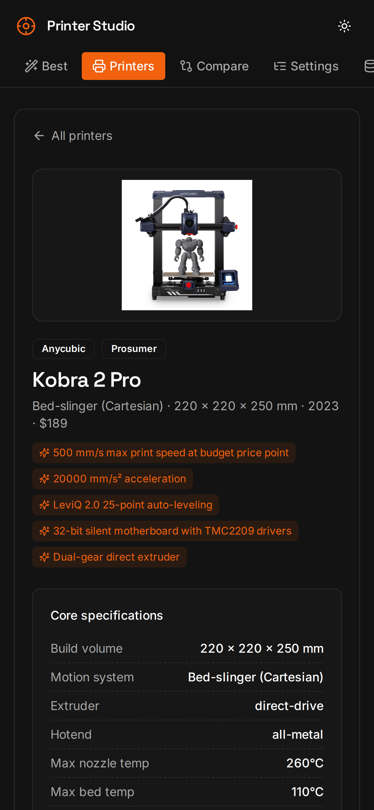 Printer detail and calibration tips in Printer Studio
